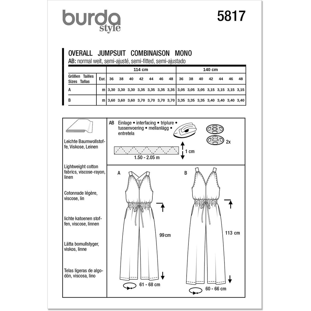 Burda Pattern Sizing Misses Overall Burda Sewing Pattern 5817. Size 10-20. – Sew Essential