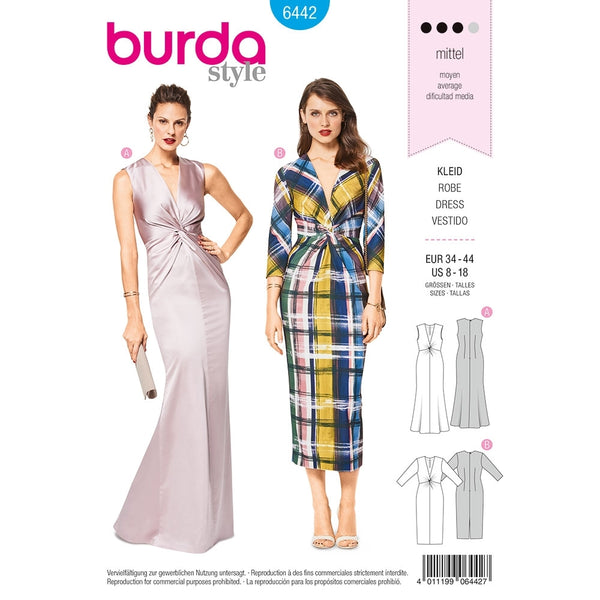 Misses V Neck Evening Dress Burda Sewing Pattern 6442 – Sew Essential