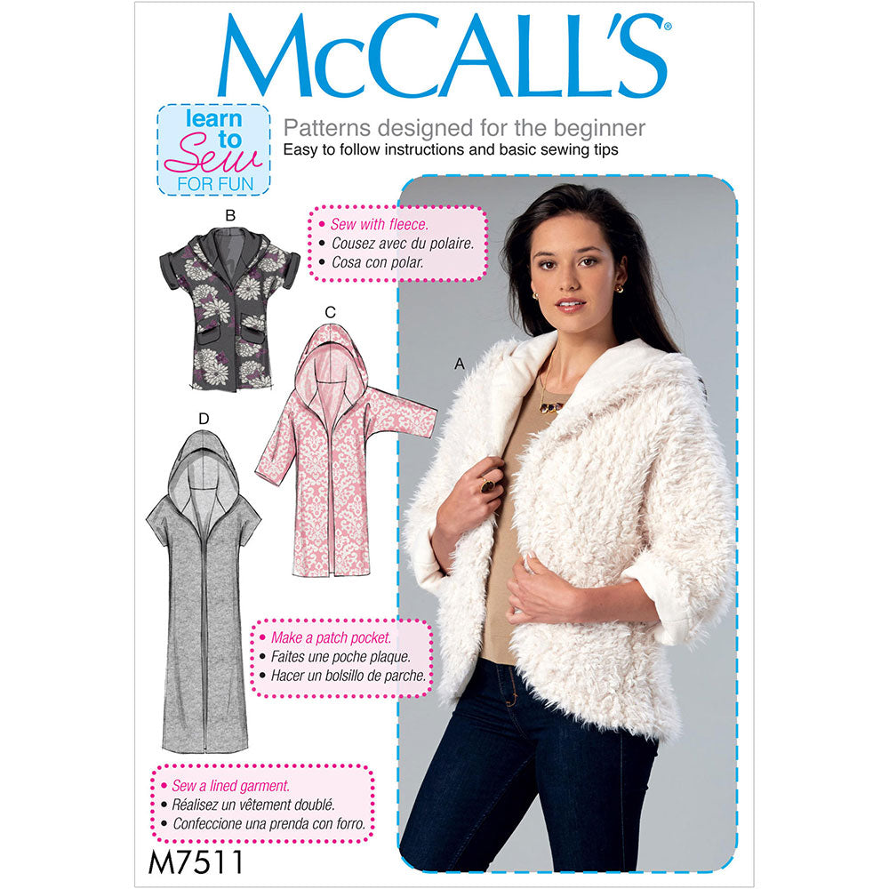 Open Jackets Pattern Misses Open-Front Jackets with Shawl Collar and Hood McCalls Sewing ...