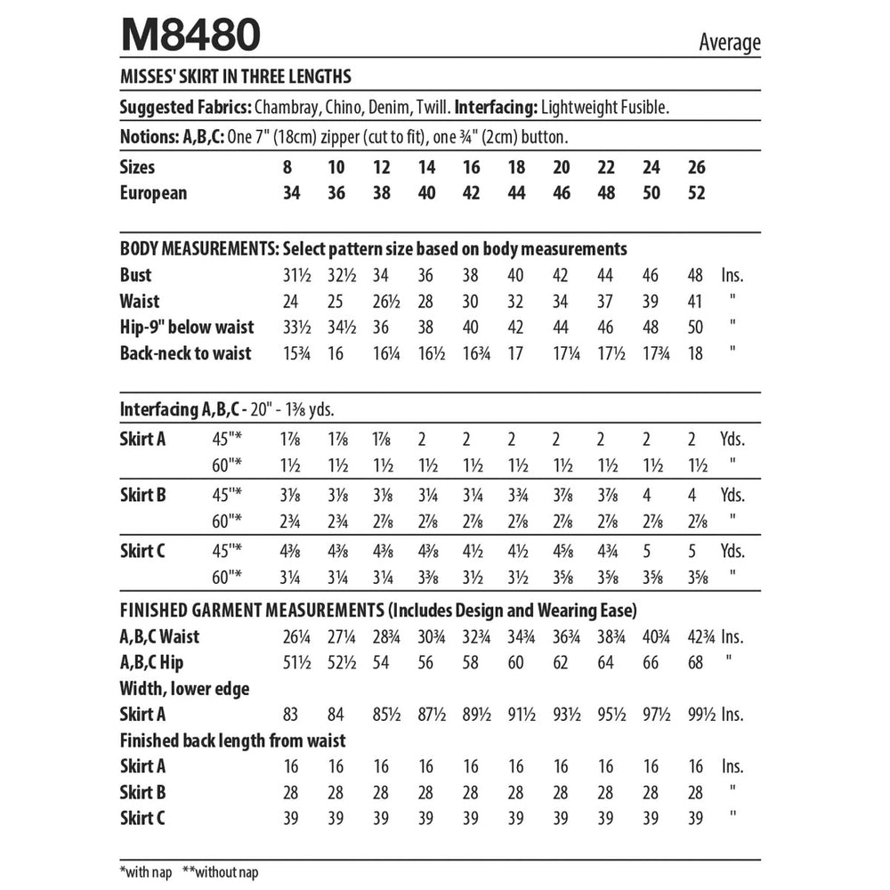 Emu Pattern 8480 Misses Skirt in Three Lengths McCalls Sewing Pattern 8480 – Sew Essential