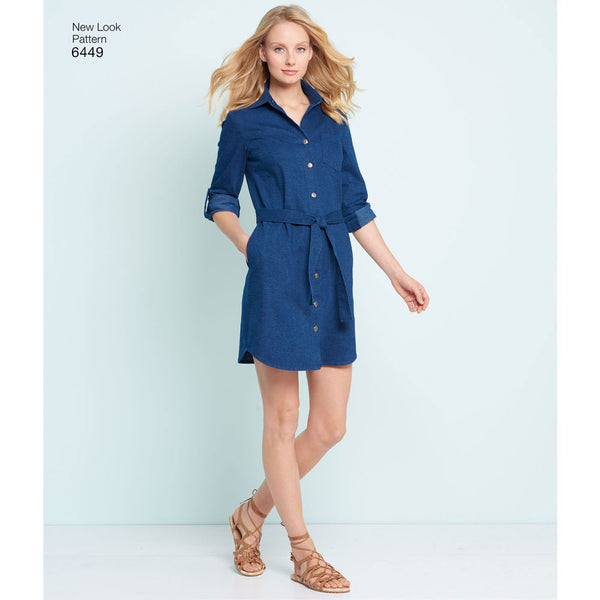 Misses Easy Shirt Dress and Knit Dress New Look Sewing Pattern 6449. Size 8-20