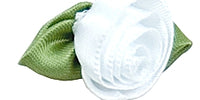 Large Ribbon Rose With Green Leaves. 28mm. Qty 100. White.