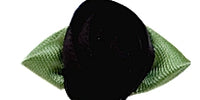 Large Ribbon Rose With Green Leaves. 28mm Qty 100. Black.