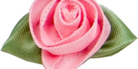 Large Ribbon Rose With Green Leaves. 28mm Qty 100. Rose Pink.