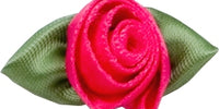 Large Ribbon Rose With Green Leaves. 28mm Qty 100. Shocking Pink.