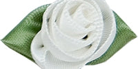 Large Ribbon Rose With Green Leaves. 28mm Qty 100. Antique White.