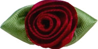 Large Ribbon Rose With Green Leaves. 28mm Qty 100. Wine.