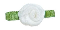 Small Ribbon Rose With Green Leaves. 23mm Qty 100. White.
