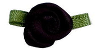 Small Ribbon Rose With Green Leaves. 23mm Qty 100. Black.