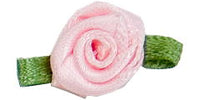 Small Ribbon Rose With Green Leaves. 23mm Qty 100. Pale Pink.