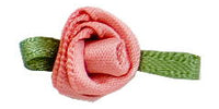 Small Ribbon Rose With Green Leaves. 23mm Qty 100. Sweet Nectar.