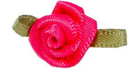 Small Ribbon Rose With Green Leaves. 23mm Qty 100. Shocking Pink.