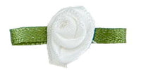 Small Ribbon Rose With Green Leaves. 23mm Qty 100. Antique White.