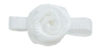 Small Ribbon Rose With Leaves. 23mm Qty 100. White.