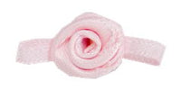 Small Ribbon Rose With Leaves. 23mm Qty 100. Pale Pink.