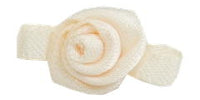 Small Ribbon Rose With Leaves. 23mm Qty 100. Cream.