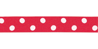 Berisfords Polka Dot Ribbon. 15mm wide x 20m Roll. Red.