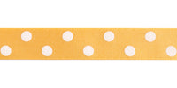 Berisfords Polka Dot Ribbon. 15mm wide x 20m Roll. Gold.