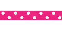Berisfords Polka Dot Ribbon. 15mm wide x 20m Roll. Shocking Pink.