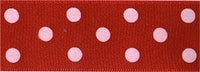 Berisfords Polka Dot Ribbon. 25mm wide x 20m Roll. Red.