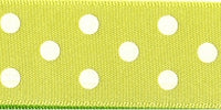 Berisfords Polka Dot Ribbon. 25mm wide x 20m Roll. Lemon.