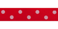 Bowtique Satin Polka Dot Ribbon. 15mm wide x 5m Roll. Red.