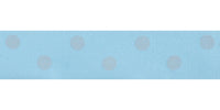 Bowtique Satin Polka Dot Ribbon. 15mm wide x 5m Roll. Light Blue.