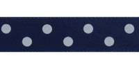Bowtique Satin Polka Dot Ribbon. 15mm wide x 5m Roll. Navy.