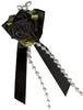 3 Roses on a Bow with Beads and Green Leaves. 4cm x 6cm Qty 20. Black.