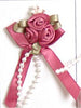 3 Roses on a Bow with Beads and Green Leaves. 4cm x 6cm Qty 20. Colonial Rose.