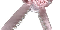 Roses on a Bow with Beads and Green Leaves. 4cm x 6cm Qty 20. Pale Pink.