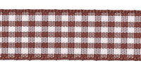 Gingham Ribbon. 15mm Wide x 20m Roll. Brown.