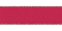 Berisfords Gold Metallic Edge Satin Ribbon. 15mm x 20m. Red.