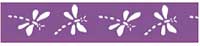 Celebrate Organdie Dragonfly. 25mm x 3m. White on Purple.