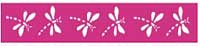Celebrate Organdie Dragonfly. 25mm x 3m. White on Hot Pink.