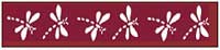Celebrate Organdie Dragonfly. 25mm x 3m. White on Burgundy.
