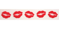 Celebrate Organdie Lips Ribbon. 25mm x 3m. Red on White.