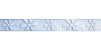 Celebrate Daisy Ribbon. 15mm x 3.5m. White on Baby Blue.