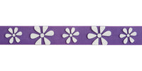 Celebrate Daisy Ribbon. 15mm x 3.5m. White on Purple.