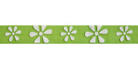 Celebrate Daisy Ribbon. 15mm x 3.5m. White on Lime Green.