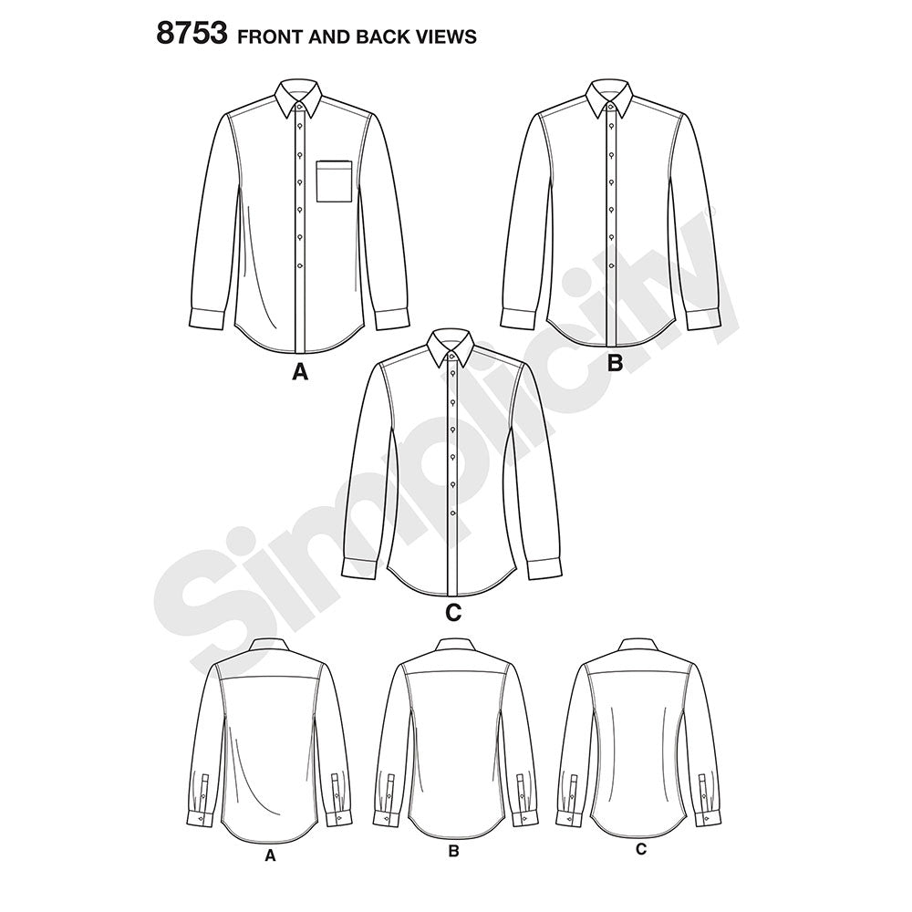 Classic Fit Ree Pattern Mens Classic‚ Modern and Slim Fit Shirt Simplicity Sewing Pattern 8753 ...