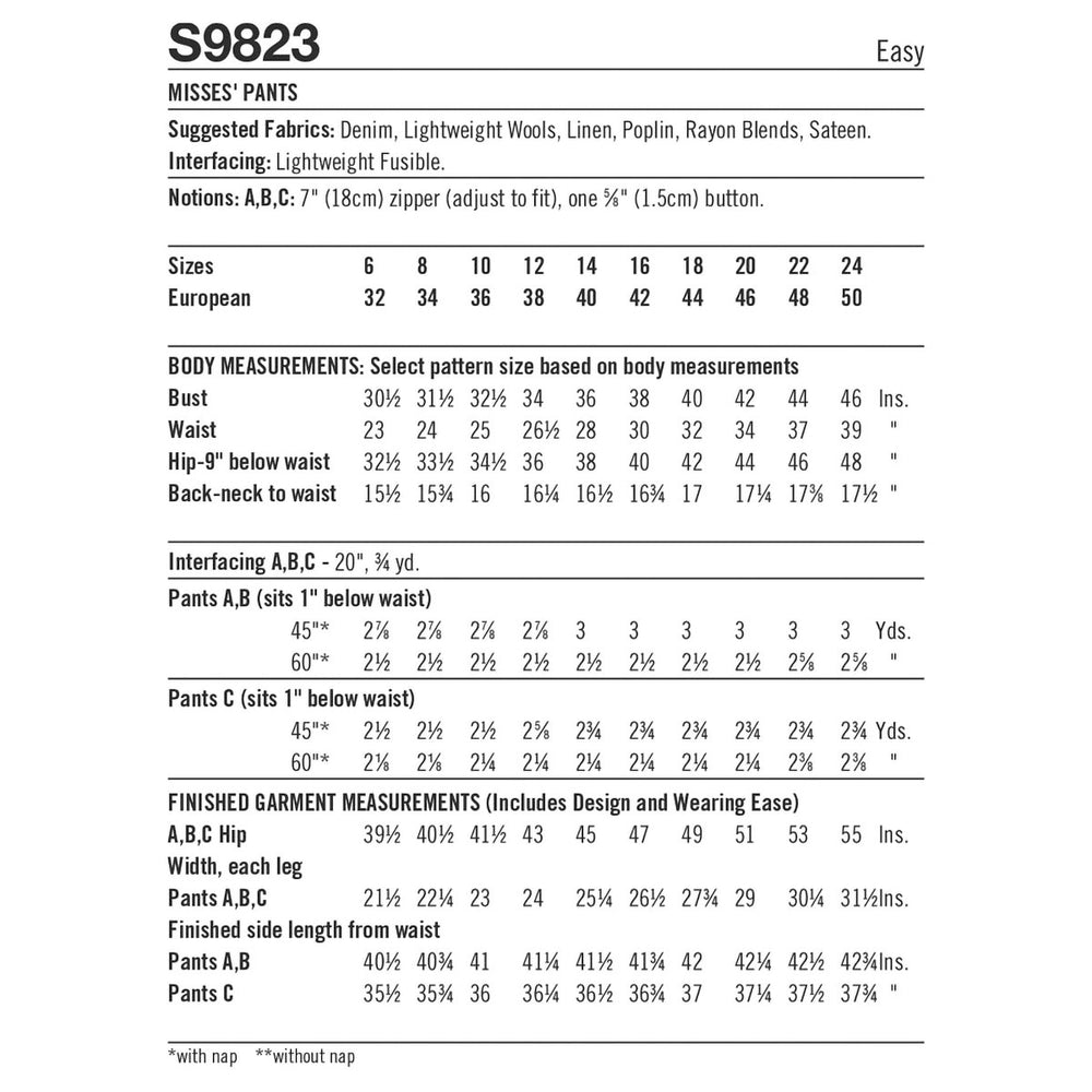 Pattern 9823 Misses Trousers Simplicity Sewing Pattern 9823 – Sew Essential