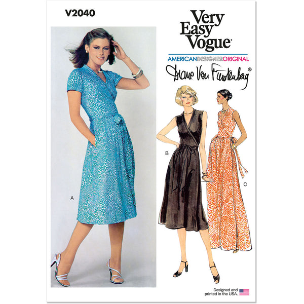 Misses Front Wrap Dresses Vogue Sewing Pattern 2040  Sew Essential