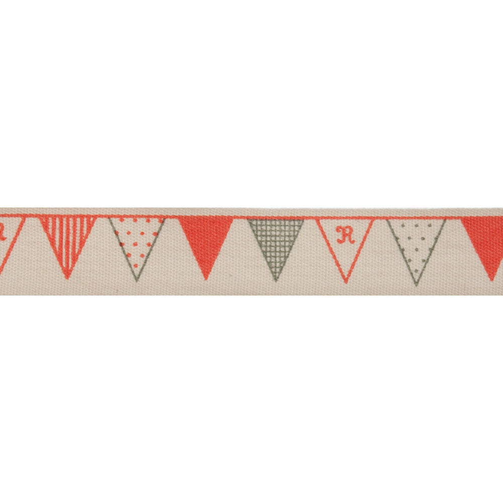 Bowtique Bunting Print Natural Cotton Ribbon. 15mm x 5m Roll. Orange ...