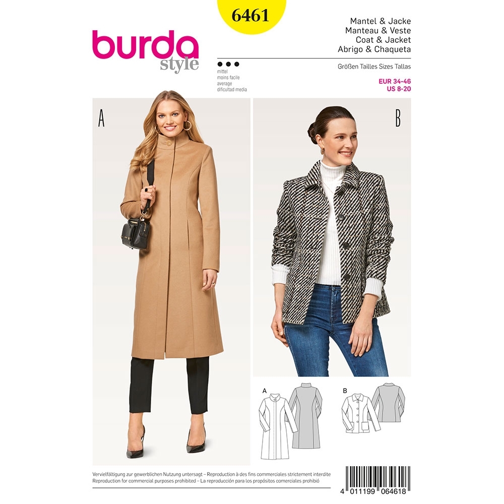 Misses Coats Burda Sewing Pattern 6461 | Sew Essential