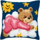 Vervaco Pink Teddy Bear Cross Stitch Cushion Kit