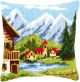 Vervaco Printed Cross Stitch Cushion Kit. Alpine Village I.