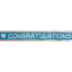 Celebrate Congratulations Ribbon. 25mm x 3m. Baby Pink and White on Baby Blue.