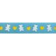 Celebrate Teddy Bear Ribbon. 15mm x 3.5m. White and Yellow on Baby Blue.