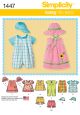 Babies Romper, Dress, Top, Panties and Hats Simplicity Pattern 1447. Size XXS-L.